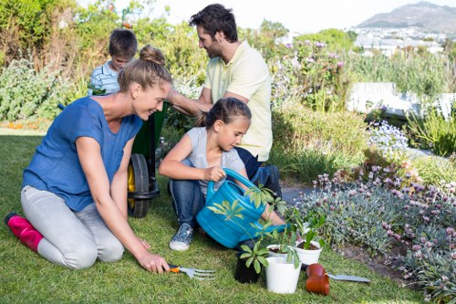 Illustration of inclusive lawn care services in Mitcham, showing diverse users and equipment